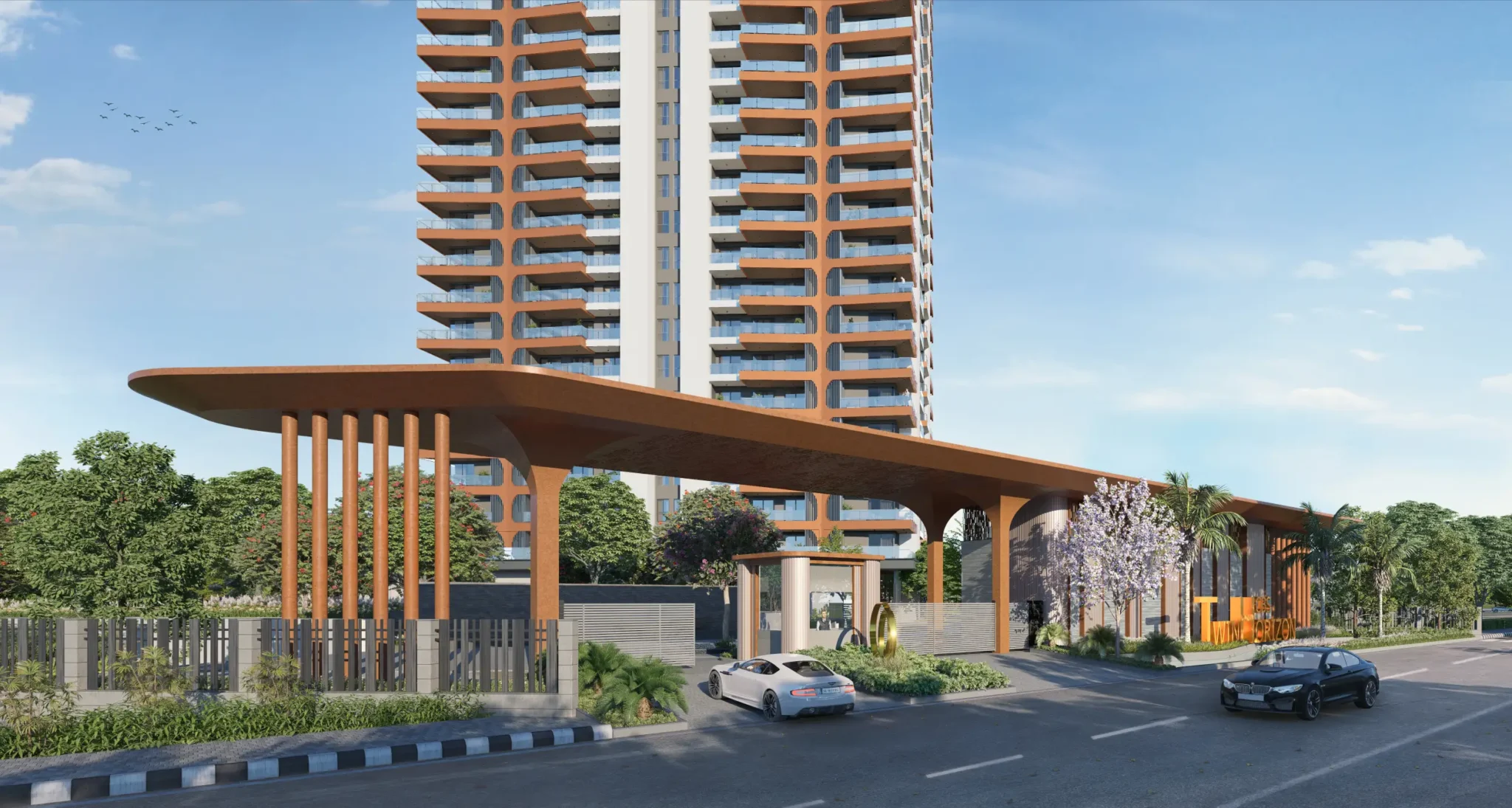 Twin Horizon grand arrival gate and tower elevation